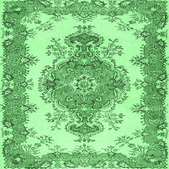 Square Machine Washable Abstract Emerald Green Contemporary Area Rugs, wshcon492emgrn