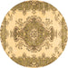 Round Abstract Brown Contemporary Rug, con492brn