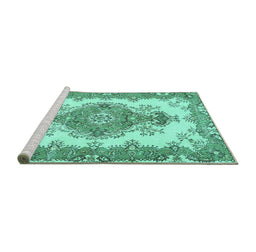 Sideview of Machine Washable Abstract Turquoise Contemporary Area Rugs, wshcon492turq