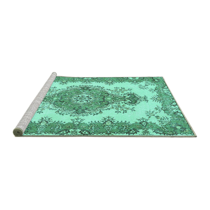 Sideview of Machine Washable Abstract Turquoise Contemporary Area Rugs, wshcon492turq