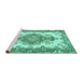 Sideview of Machine Washable Abstract Turquoise Contemporary Area Rugs, wshcon492turq