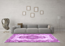 Machine Washable Abstract Purple Contemporary Area Rugs in a Living Room, wshcon492pur