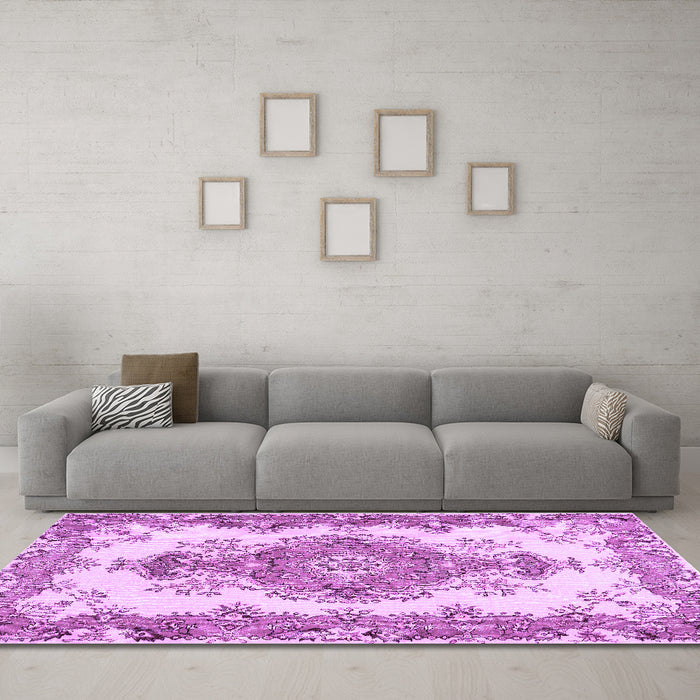 Machine Washable Abstract Purple Contemporary Area Rugs in a Living Room, wshcon492pur