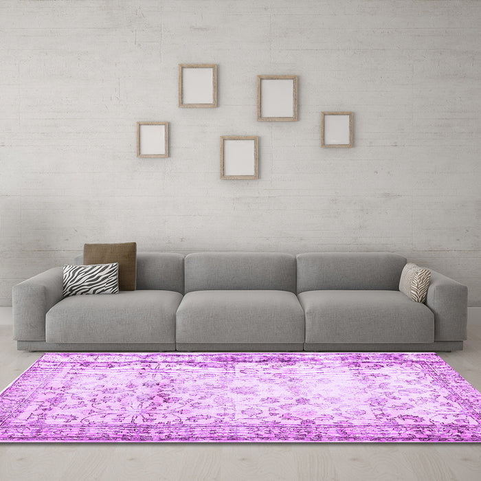 Machine Washable Abstract Purple Contemporary Area Rugs in a Living Room, wshcon493pur