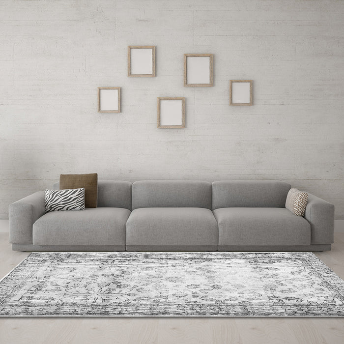 Machine Washable Abstract Gray Contemporary Rug in a Living Room,, wshcon493gry