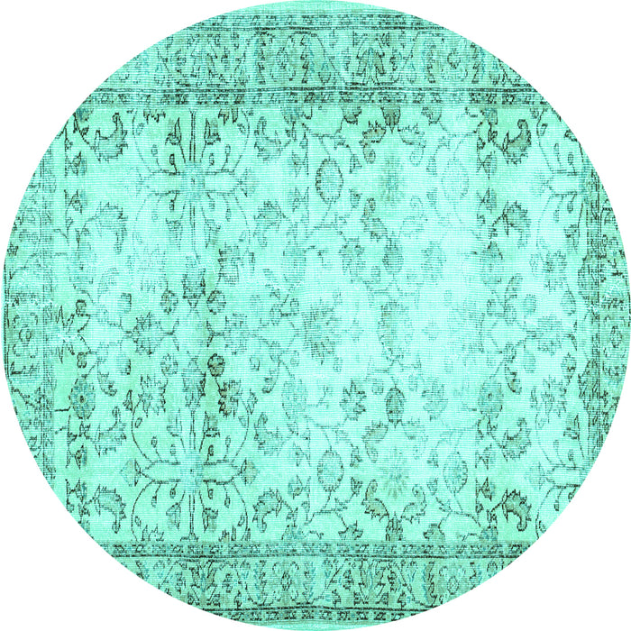 Round Machine Washable Abstract Turquoise Contemporary Area Rugs, wshcon493turq