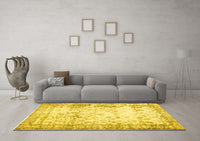 Machine Washable Abstract Yellow Contemporary Rug, wshcon493yw