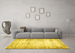 Machine Washable Abstract Yellow Contemporary Rug in a Living Room, wshcon493yw