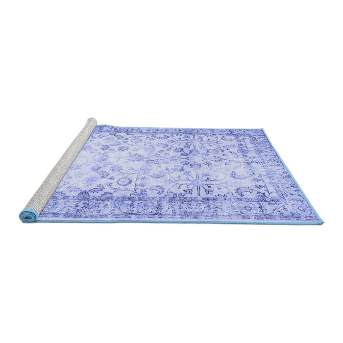 Sideview of Machine Washable Abstract Blue Contemporary Rug, wshcon493blu