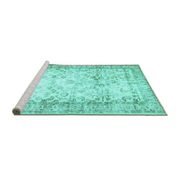 Sideview of Machine Washable Abstract Turquoise Contemporary Area Rugs, wshcon493turq