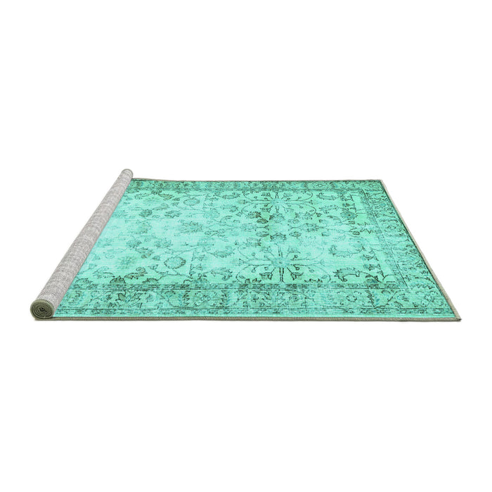 Sideview of Machine Washable Abstract Turquoise Contemporary Area Rugs, wshcon493turq