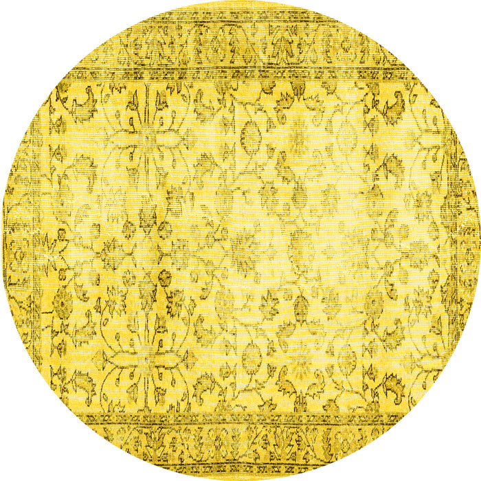 Round Abstract Yellow Contemporary Rug, con493yw