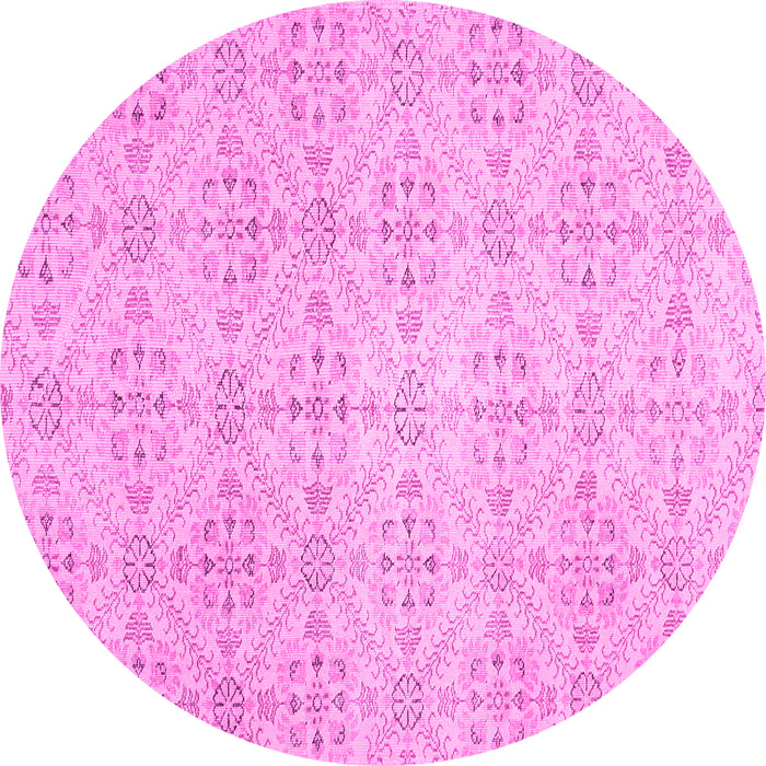 Round Abstract Pink Contemporary Rug, con494pnk