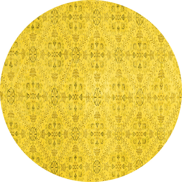 Round Abstract Yellow Contemporary Rug, con494yw