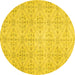 Round Abstract Yellow Contemporary Rug, con494yw