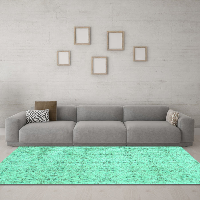 Machine Washable Abstract Turquoise Contemporary Area Rugs in a Living Room,, wshcon494turq