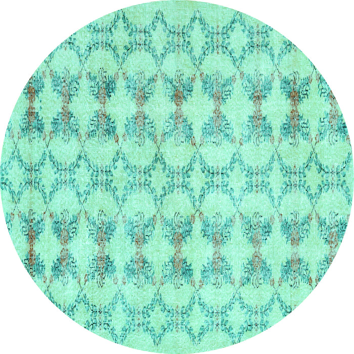 Round Machine Washable Abstract Turquoise Contemporary Area Rugs, wshcon495turq