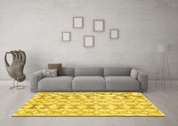 Machine Washable Abstract Yellow Contemporary Rug, wshcon495yw