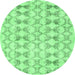 Round Machine Washable Abstract Emerald Green Contemporary Area Rugs, wshcon495emgrn