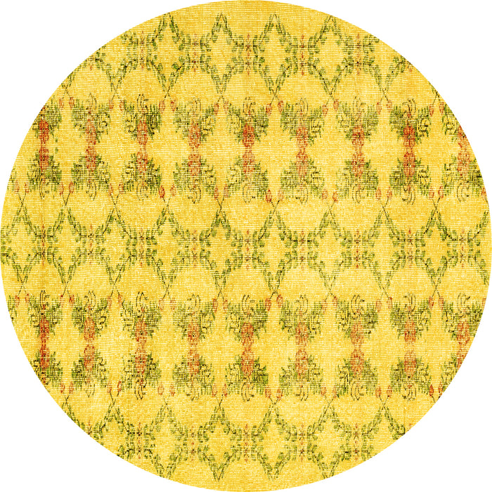 Round Abstract Yellow Contemporary Rug, con495yw