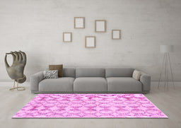 Machine Washable Abstract Pink Contemporary Rug in a Living Room, wshcon495pnk