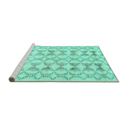 Sideview of Machine Washable Abstract Turquoise Contemporary Area Rugs, wshcon495turq