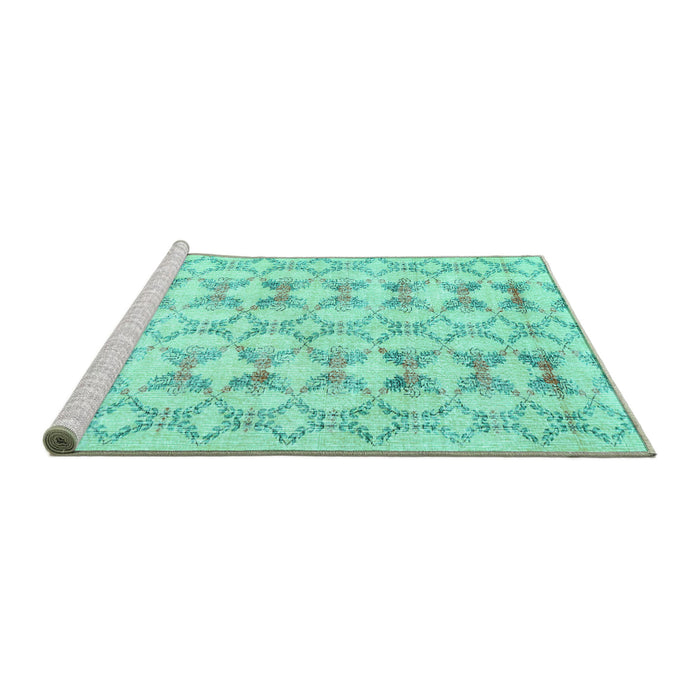 Sideview of Machine Washable Abstract Turquoise Contemporary Area Rugs, wshcon495turq