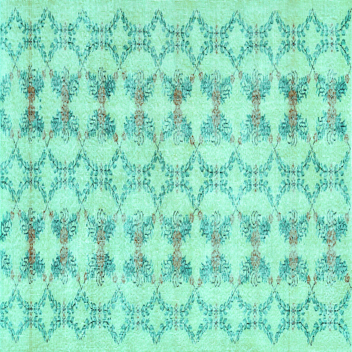 Square Machine Washable Abstract Turquoise Contemporary Area Rugs, wshcon495turq