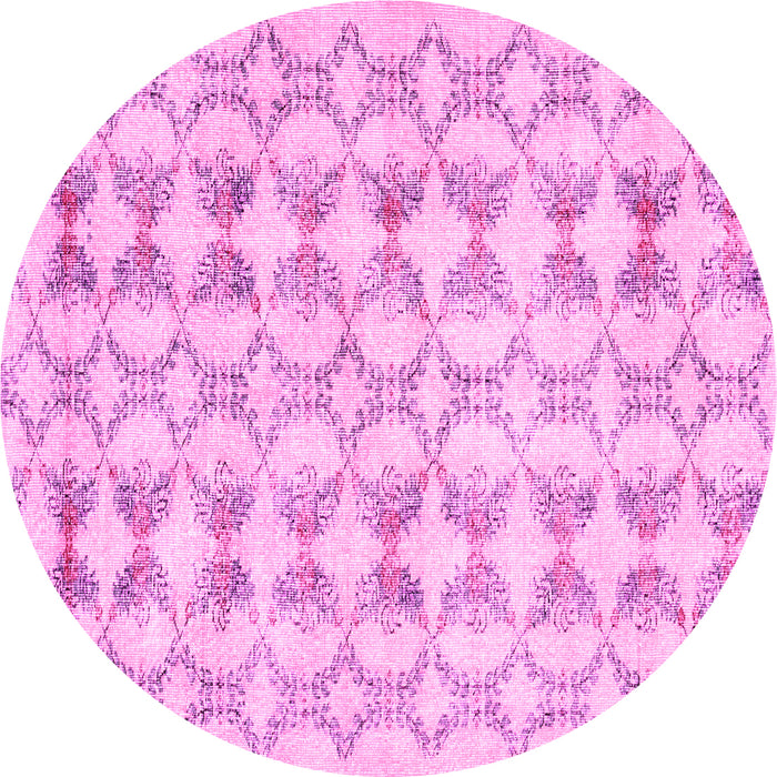 Round Machine Washable Abstract Pink Contemporary Rug, wshcon495pnk