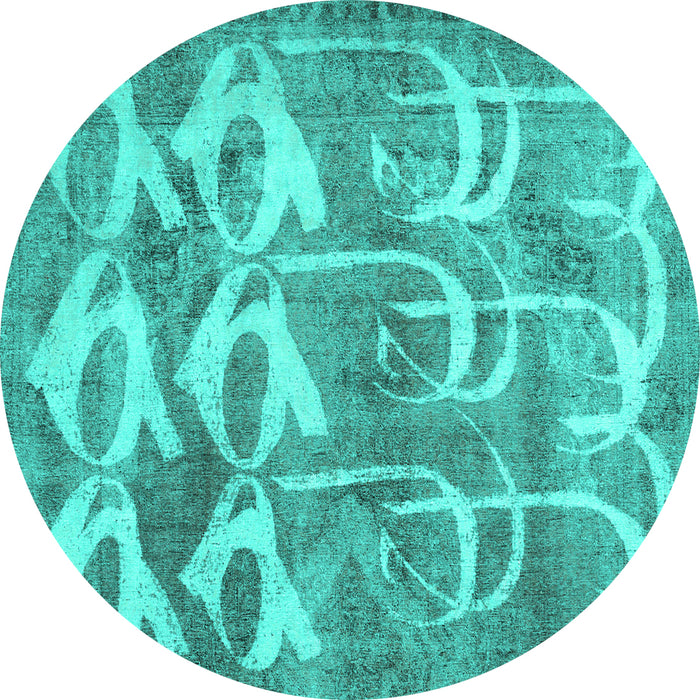 Round Abstract Turquoise Contemporary Rug, con496turq