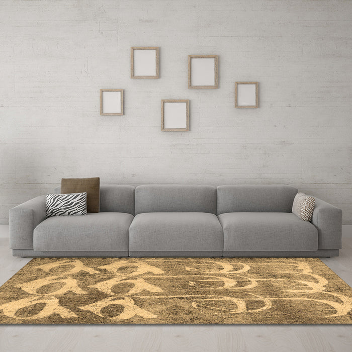 Machine Washable Abstract Brown Contemporary Rug in a Living Room,, wshcon496brn