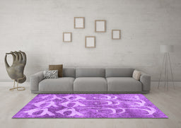 Machine Washable Abstract Purple Contemporary Area Rugs in a Living Room, wshcon496pur