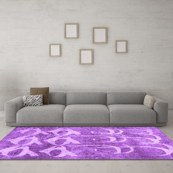 Machine Washable Abstract Purple Contemporary Area Rugs in a Living Room, wshcon496pur