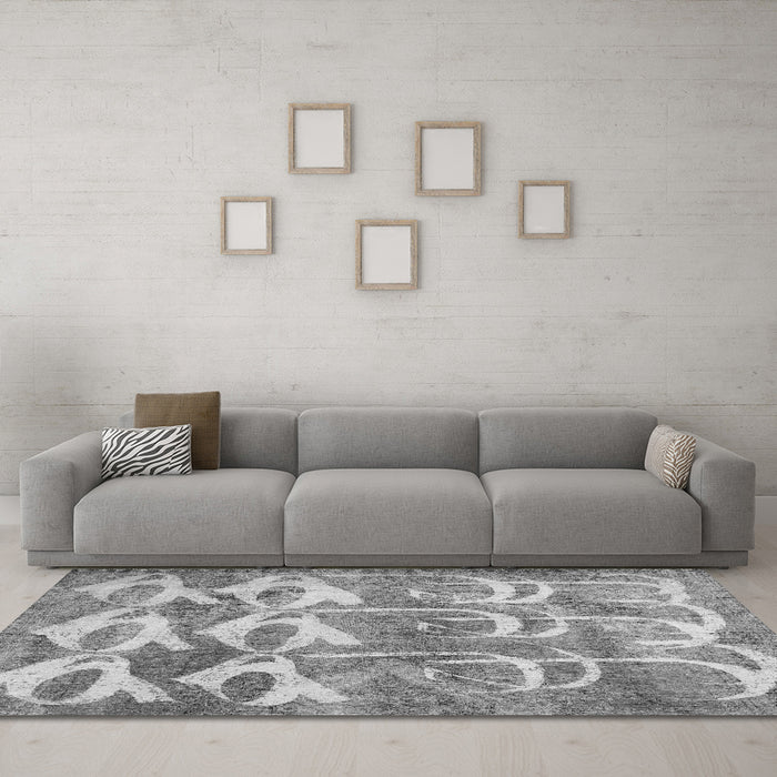Machine Washable Abstract Gray Contemporary Rug in a Living Room,, wshcon496gry