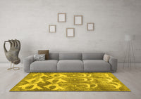 Machine Washable Abstract Yellow Contemporary Rug, wshcon496yw
