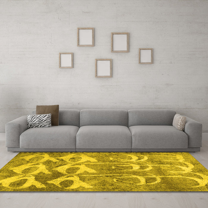 Machine Washable Abstract Yellow Contemporary Rug in a Living Room, wshcon496yw
