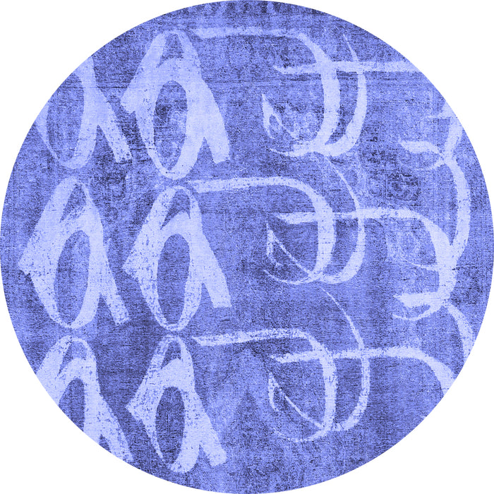 Round Machine Washable Abstract Blue Contemporary Rug, wshcon496blu
