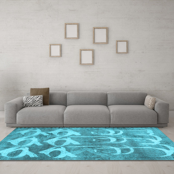 Machine Washable Abstract Light Blue Contemporary Rug in a Living Room, wshcon496lblu