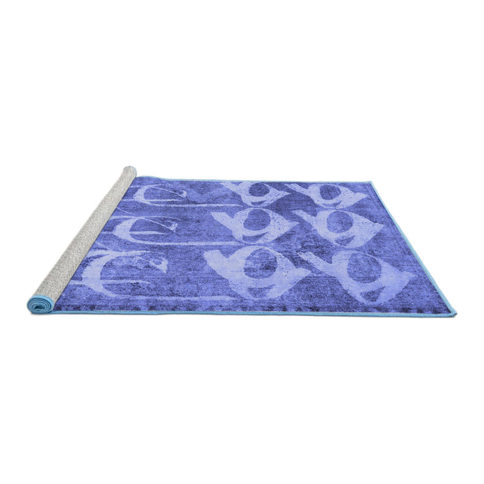 Sideview of Machine Washable Abstract Blue Contemporary Rug, wshcon496blu