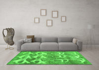 Machine Washable Abstract Green Contemporary Rug, wshcon496grn