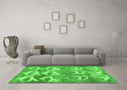 Machine Washable Abstract Green Contemporary Area Rugs in a Living Room,, wshcon496grn