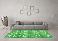 Machine Washable Abstract Emerald Green Contemporary Rug, wshcon496emgrn