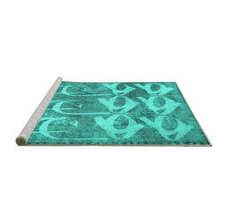 Sideview of Machine Washable Abstract Turquoise Contemporary Area Rugs, wshcon496turq