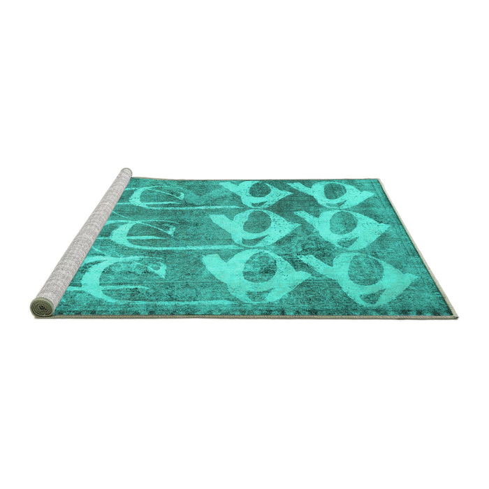 Sideview of Machine Washable Abstract Turquoise Contemporary Area Rugs, wshcon496turq