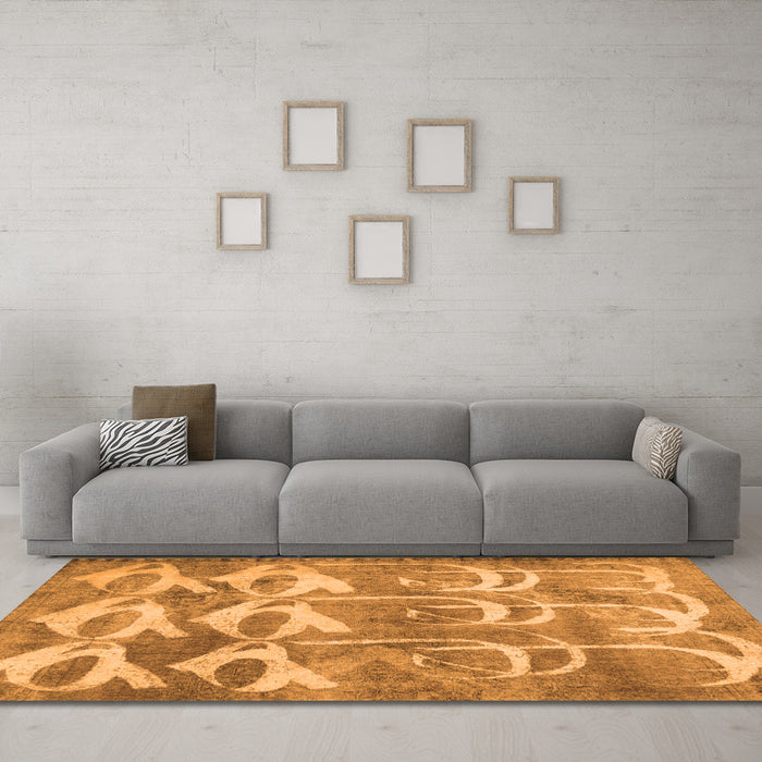 Machine Washable Abstract Orange Contemporary Area Rugs in a Living Room, wshcon496org