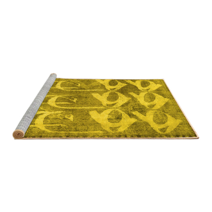 Sideview of Machine Washable Abstract Yellow Contemporary Rug, wshcon496yw