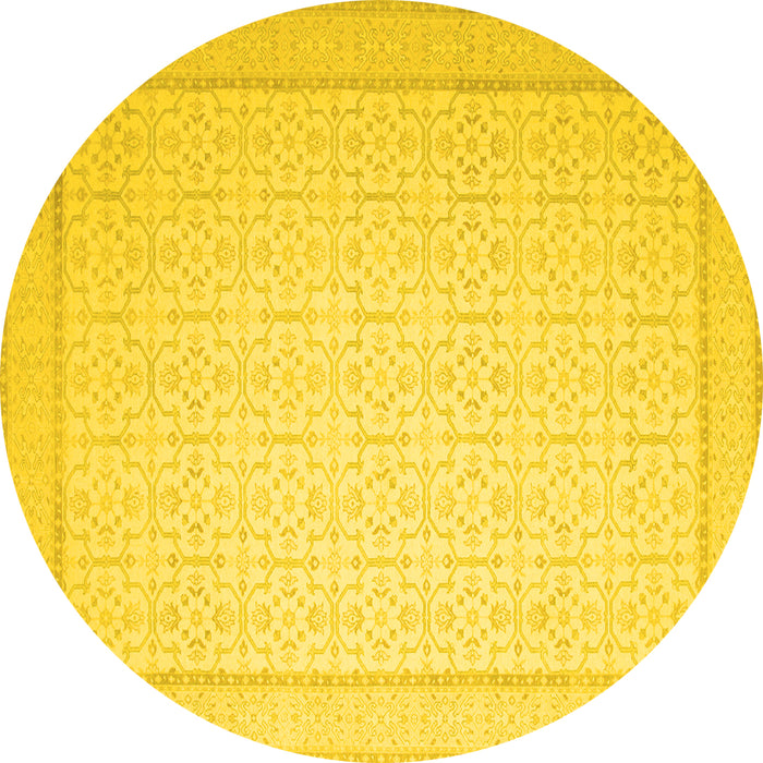 Round Machine Washable Abstract Yellow Contemporary Rug, wshcon497yw