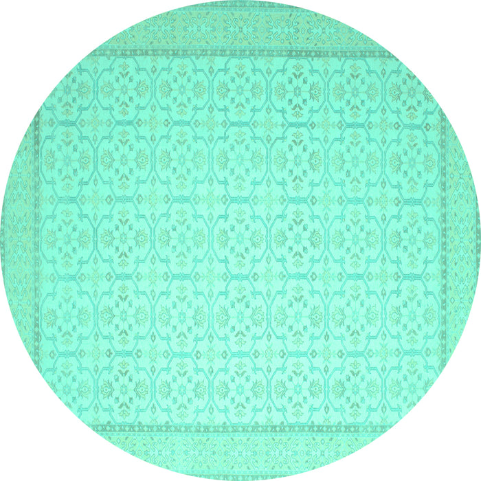 Round Abstract Turquoise Contemporary Rug, con497turq