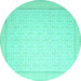 Round Abstract Turquoise Contemporary Rug, con497turq