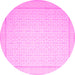 Round Machine Washable Abstract Pink Contemporary Rug, wshcon497pnk